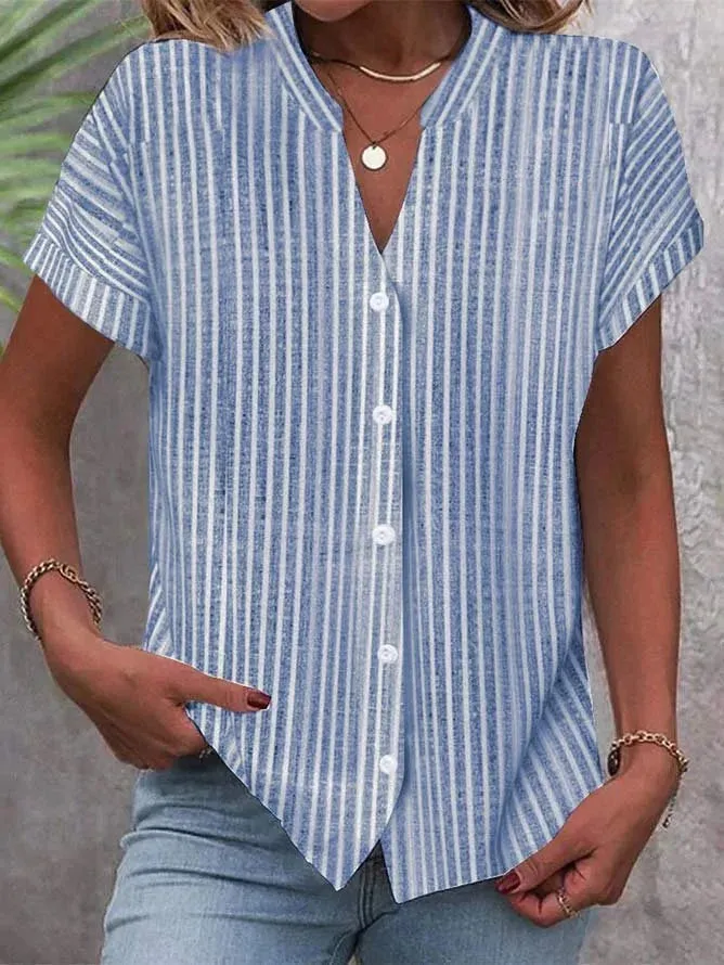 New Stand Collar Striped Loose Casual Blouse, Blue sz M fits like a S! Retails $39 