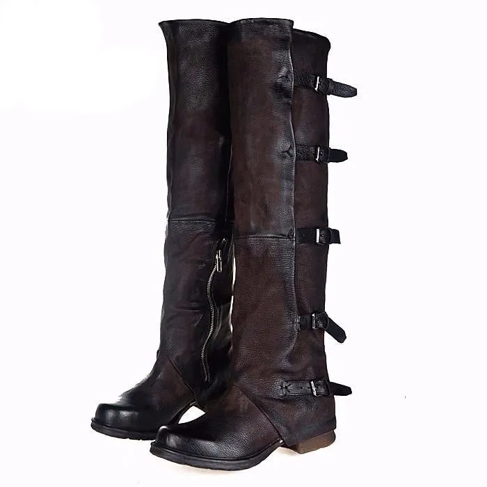 New Women Over The Knee Boots Vinatge Winter Riding Boots Flat Shoes Woman Platform Botas Zipper Buckle Boot