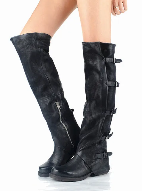 New Women Over The Knee Boots Vinatge Winter Riding Boots Flat Shoes Woman Platform Botas Zipper Buckle Boot
