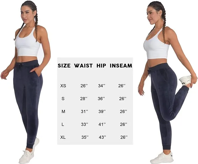 New Women's vdbm Drawstring Velvet Velour Front Slant Pockets Casual Joggers, great for all seasons! Navy Sz M!