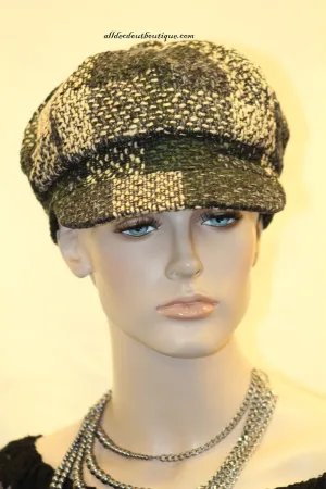 Newsboy Round Top Hat | Knit Green, Cream, and Blue