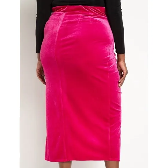 NWT Eloquii Velvet Twist Front Slit Midi Skirt, Pink - Size 20