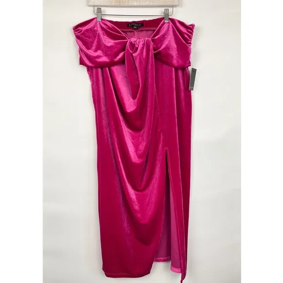 NWT Eloquii Velvet Twist Front Slit Midi Skirt, Pink - Size 20