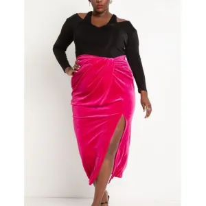 NWT Eloquii Velvet Twist Front Slit Midi Skirt, Pink - Size 20