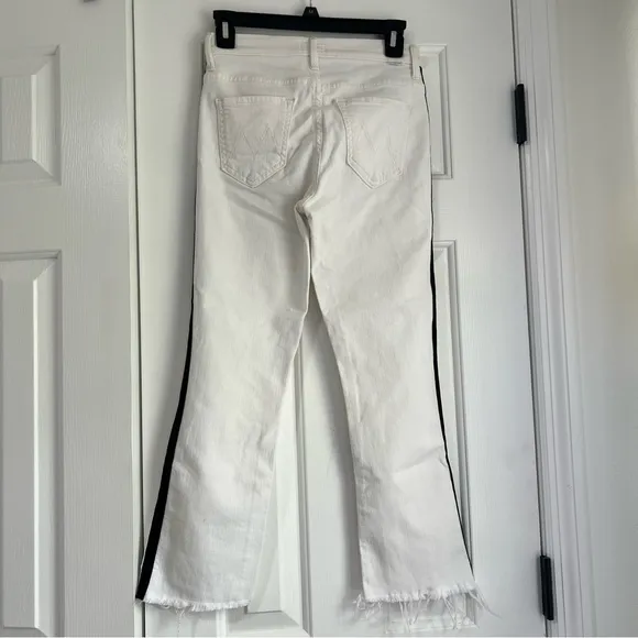 NWT Mother Insider Crop Step Fray White Denim Jeans Black Stripe Pants Stretch