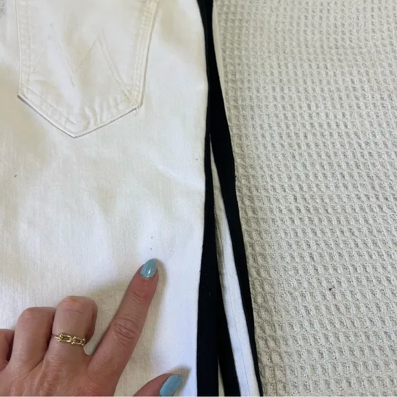 NWT Mother Insider Crop Step Fray White Denim Jeans Black Stripe Pants Stretch