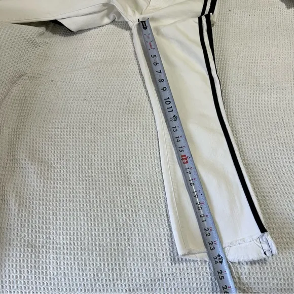 NWT Mother Insider Crop Step Fray White Denim Jeans Black Stripe Pants Stretch