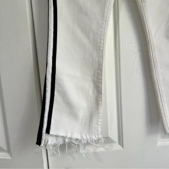 NWT Mother Insider Crop Step Fray White Denim Jeans Black Stripe Pants Stretch