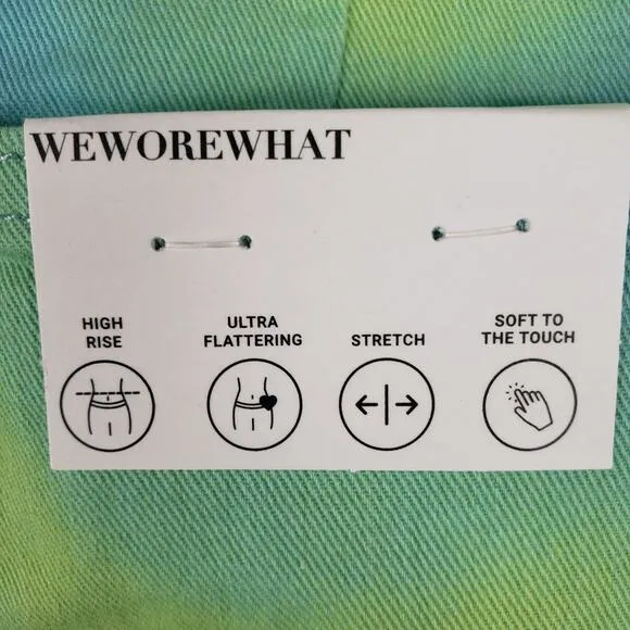 NWT WeWoreWhat Twill Flare Bell Tie Dye Frayed Hem High Rise Denim Shorts 27