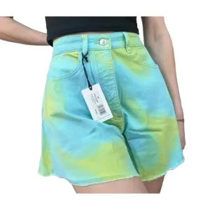 NWT WeWoreWhat Twill Flare Bell Tie Dye Frayed Hem High Rise Denim Shorts 27