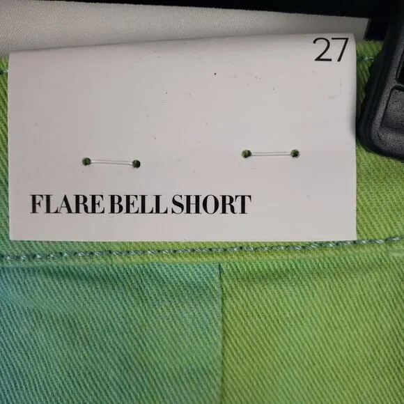 NWT WeWoreWhat Twill Flare Bell Tie Dye Frayed Hem High Rise Denim Shorts 27