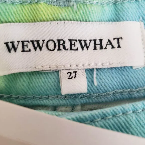 NWT WeWoreWhat Twill Flare Bell Tie Dye Frayed Hem High Rise Denim Shorts 27
