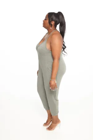 On the Run Jumpsuit - Light Olive