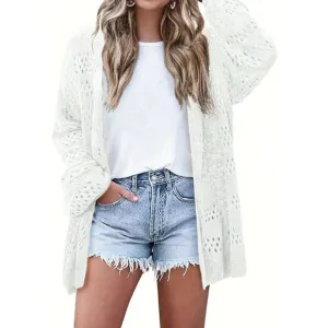 Oversized crochet knit open weave cardigan sweater boho white