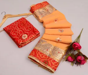 Peach Kota Doria Gota Patti Saree