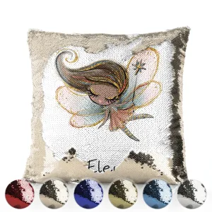Personalised Sequin Cushion with Cute Text and Butterfly Hill Queen Crown Fairy