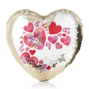 Personalised Sequin Heart Cushion with Stylish Text and Material Hearts Love Message Print