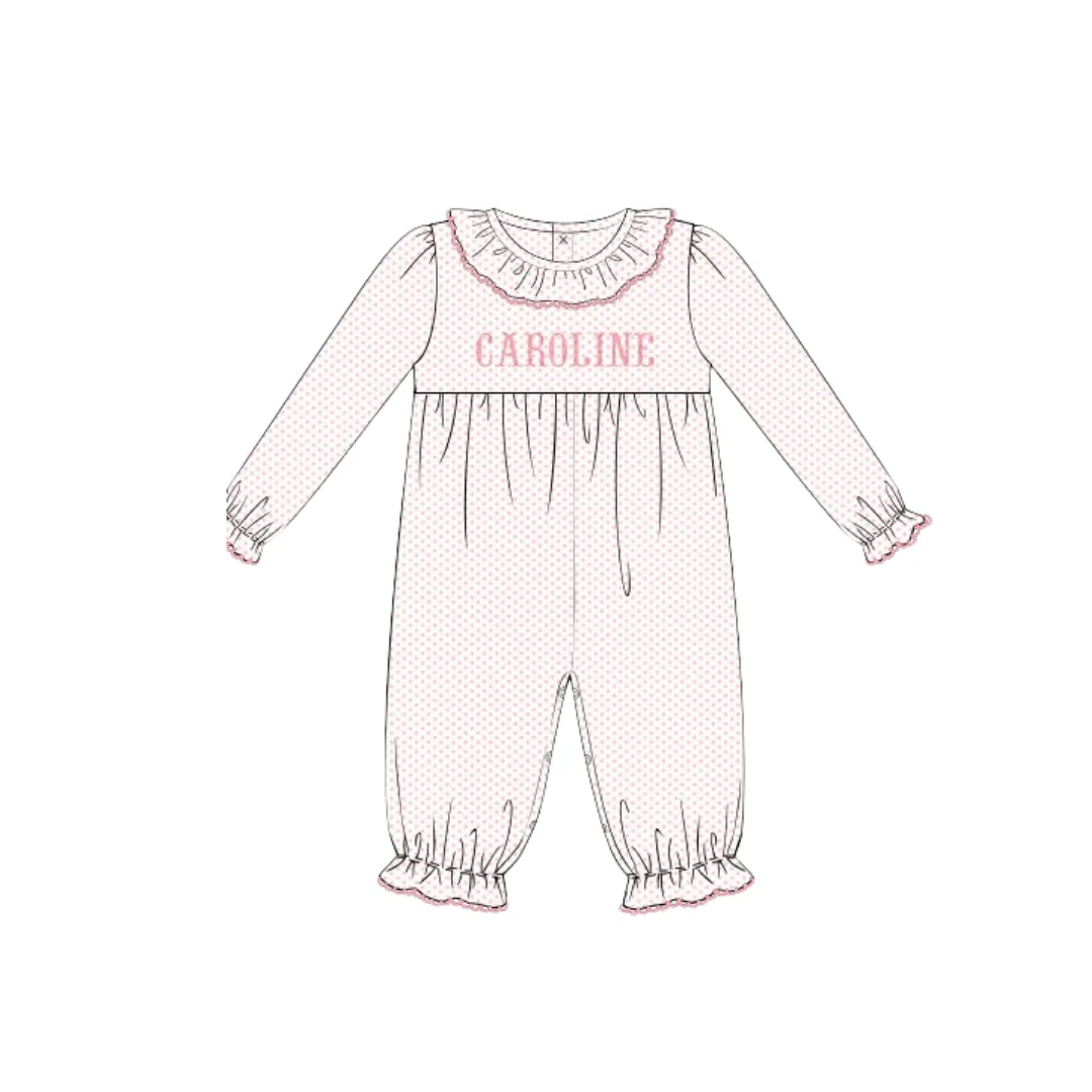 Pink Bitty Dot Frenchknot Name Girls Romper