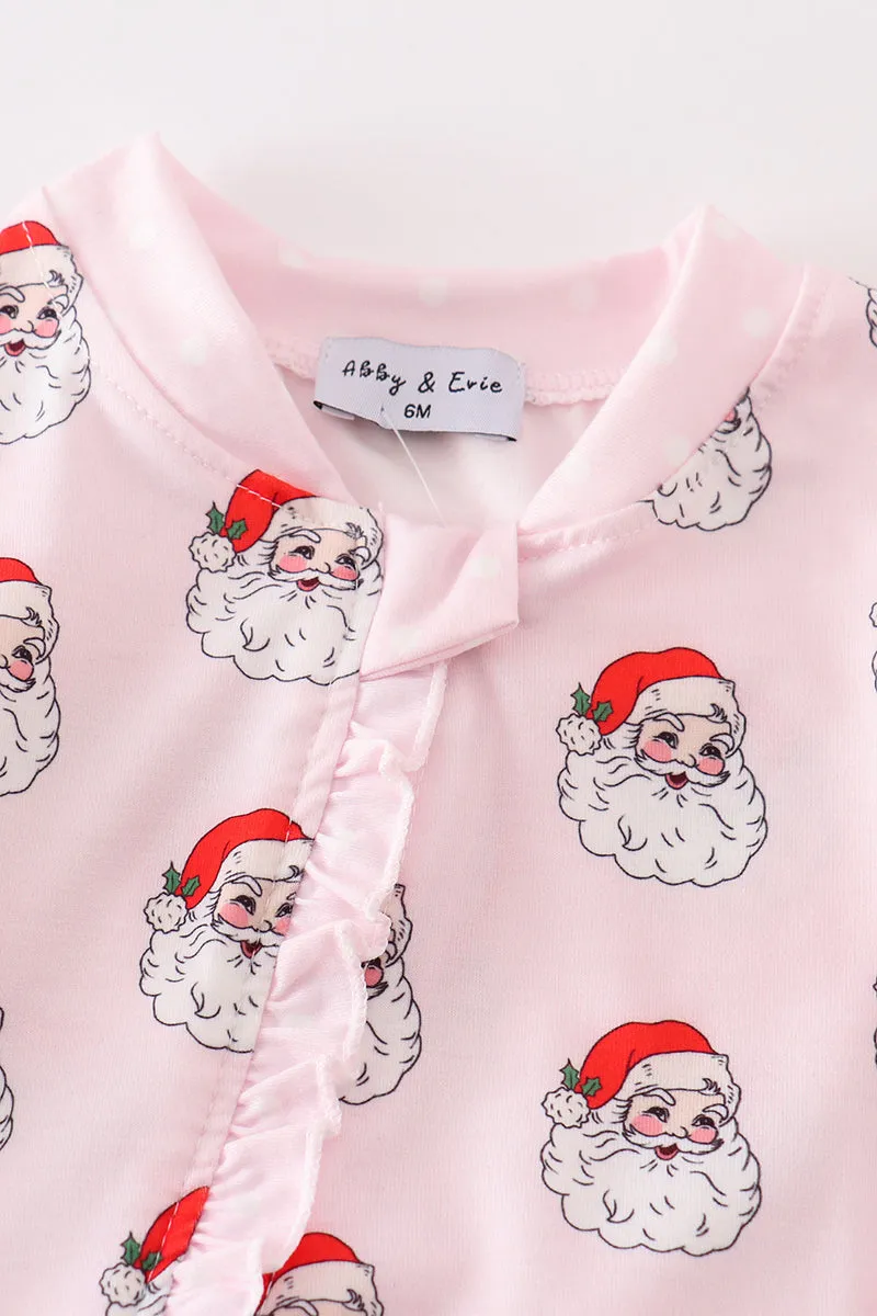 Pink Christmas Santa Claus Zipper Girl Romper