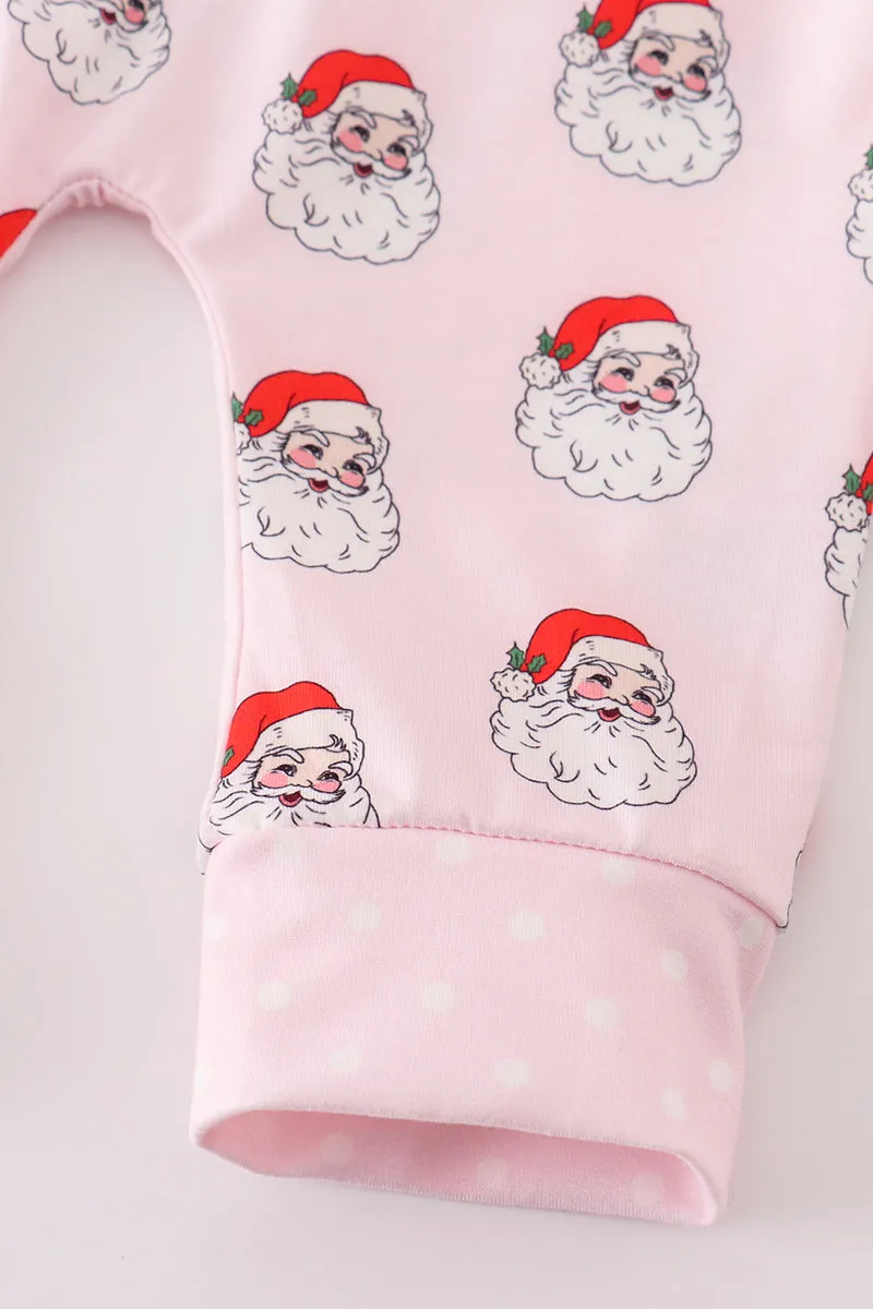 Pink Christmas Santa Claus Zipper Girl Romper