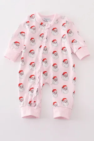 Pink Christmas Santa Claus Zipper Girl Romper