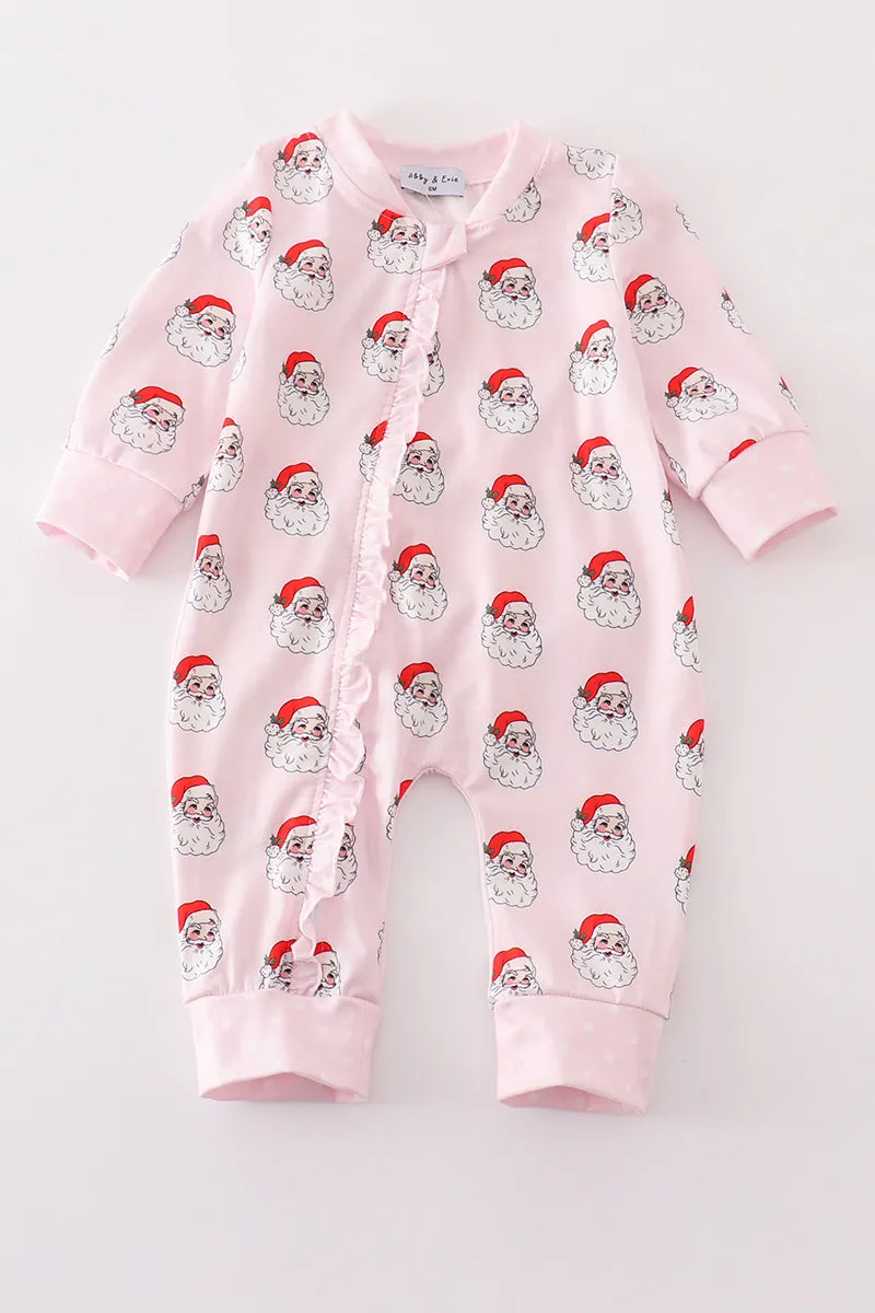 Pink Christmas Santa Claus Zipper Girl Romper