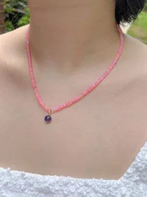 Pink Opal Necklace with Tanzanite Pendant