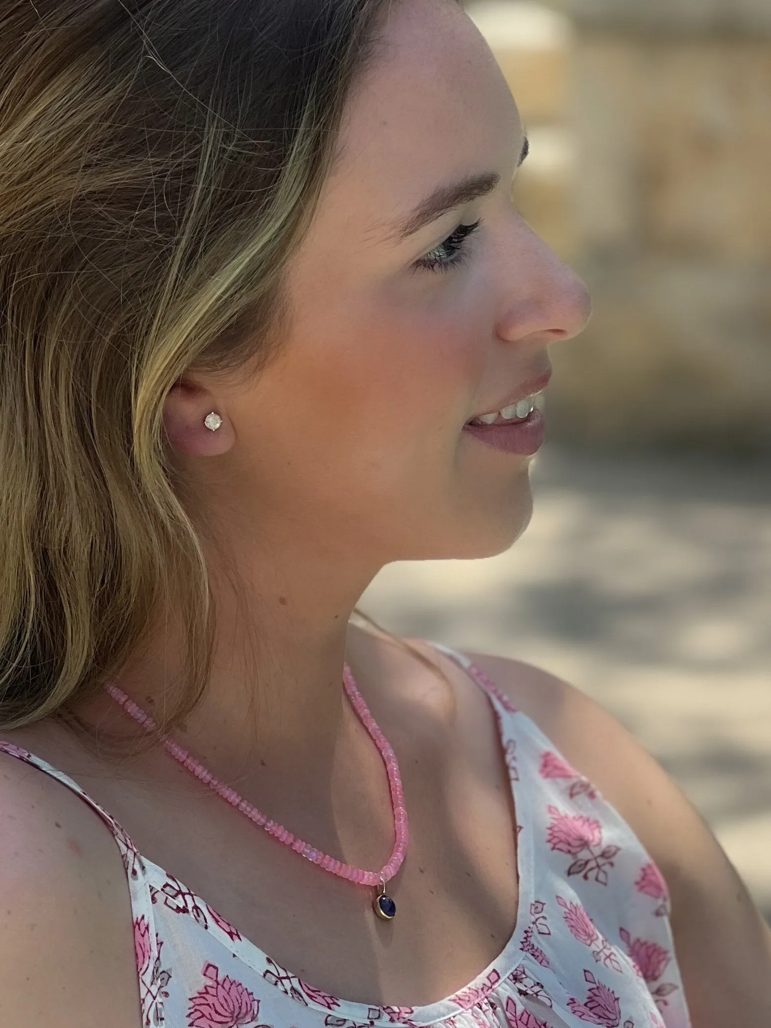 Pink Opal Necklace with Tanzanite Pendant