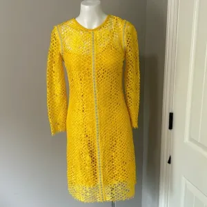 Pinko Dress Floral Lace Sheath Dress Yellow Brunch Career Party Italy Sz 2