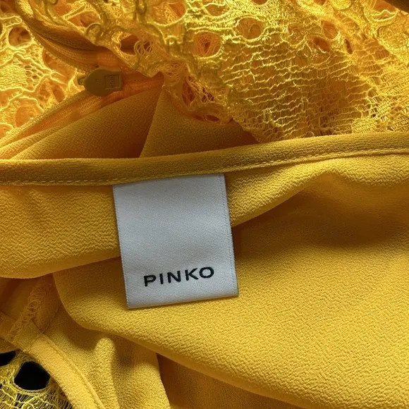 Pinko Dress Floral Lace Sheath Dress Yellow Brunch Career Party Italy Sz 2