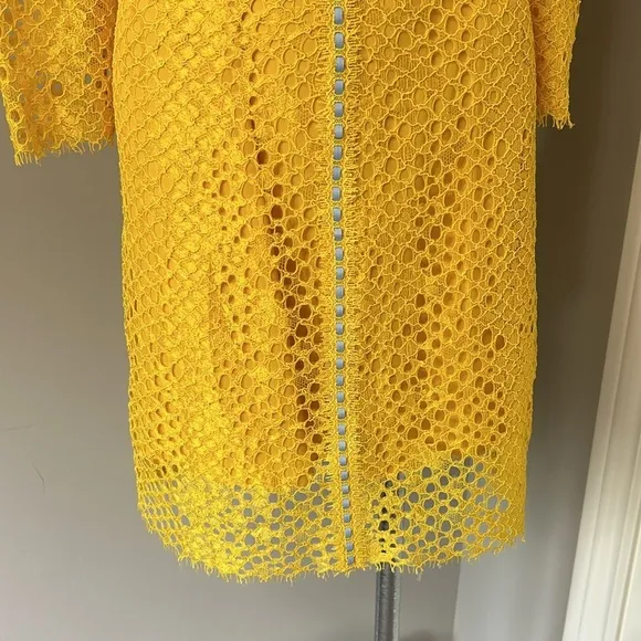 Pinko Dress Floral Lace Sheath Dress Yellow Brunch Career Party Italy Sz 2