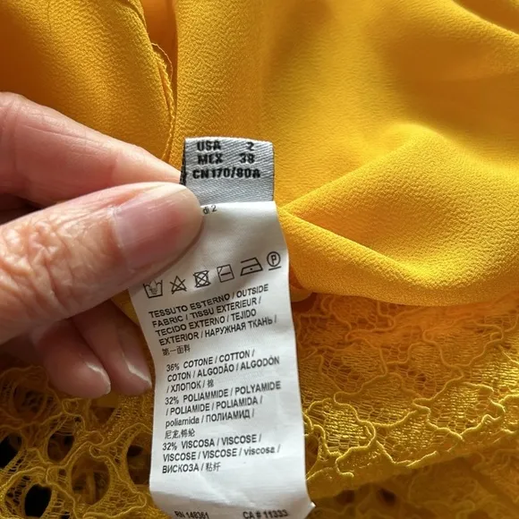 Pinko Dress Floral Lace Sheath Dress Yellow Brunch Career Party Italy Sz 2
