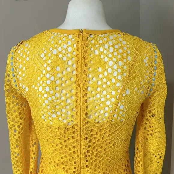 Pinko Dress Floral Lace Sheath Dress Yellow Brunch Career Party Italy Sz 2