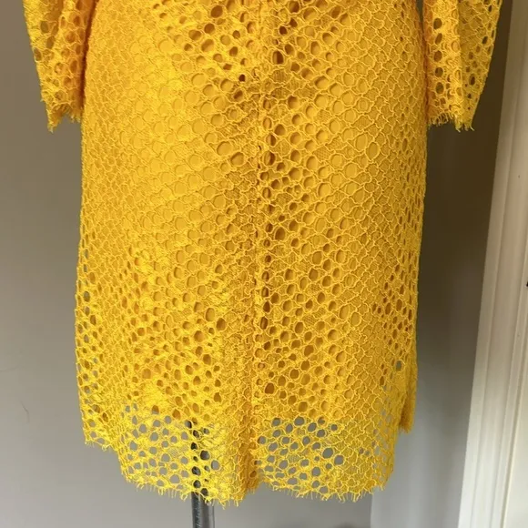 Pinko Dress Floral Lace Sheath Dress Yellow Brunch Career Party Italy Sz 2