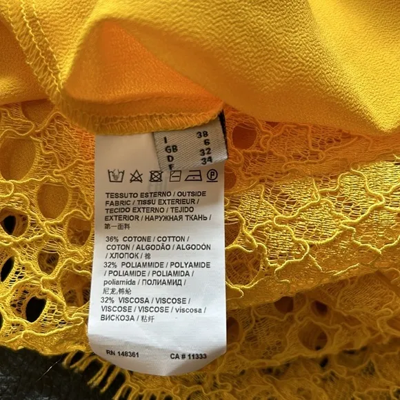 Pinko Dress Floral Lace Sheath Dress Yellow Brunch Career Party Italy Sz 2