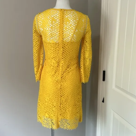 Pinko Dress Floral Lace Sheath Dress Yellow Brunch Career Party Italy Sz 2