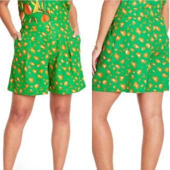 PLUS Tabitha Brown X Target NWT Linen Blend Neon Green &amp; Orange Leopard Short 2X