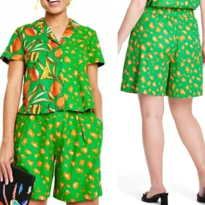 PLUS Tabitha Brown X Target NWT Linen Blend Neon Green &amp; Orange Leopard Short 2X