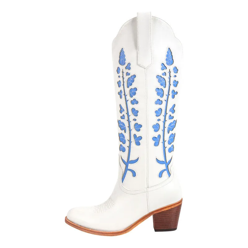 Pointed Toe Embroidery Chunky Heel Fashion Western Boots