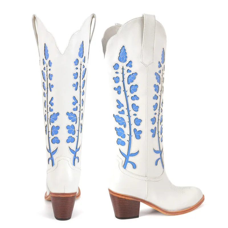 Pointed Toe Embroidery Chunky Heel Fashion Western Boots
