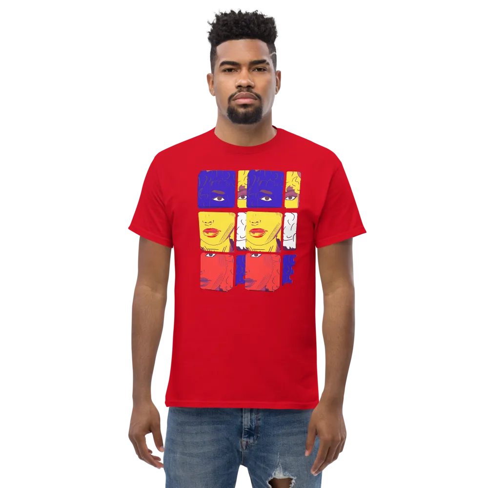 Pop Art Faces Graphic Red T-Shirt