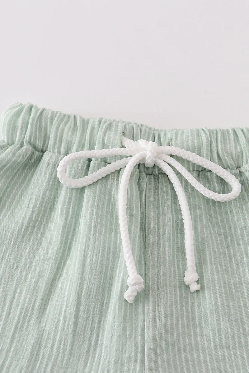 Premium Sage Muslin Stripe Boy Shorts Set