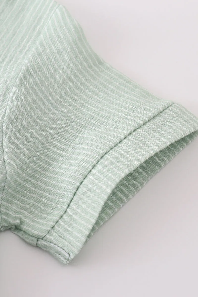Premium Sage Muslin Stripe Boy Shorts Set
