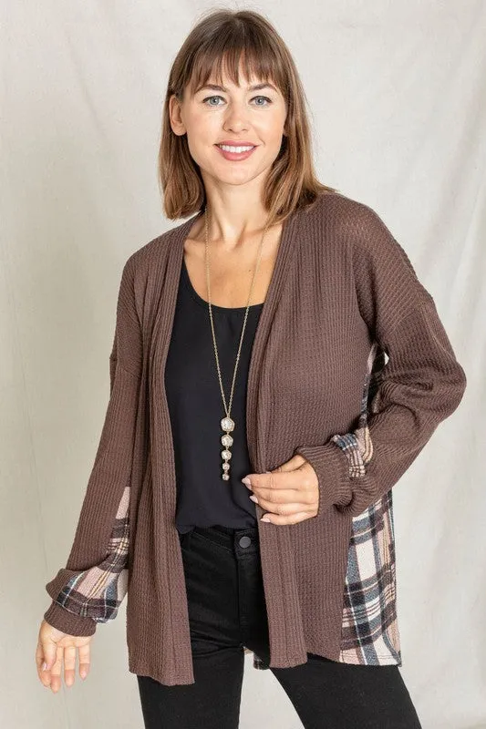Pretty Little Plaid Back Waffle Knit  Cardigan