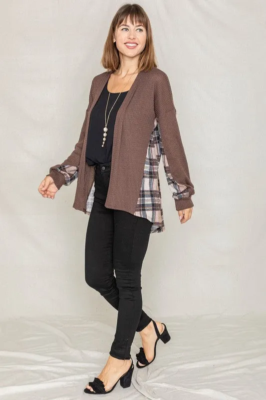 Pretty Little Plaid Back Waffle Knit  Cardigan