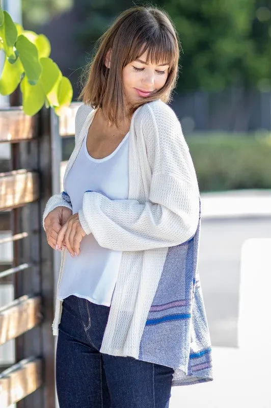 Pretty Little Plaid Back Waffle Knit  Cardigan