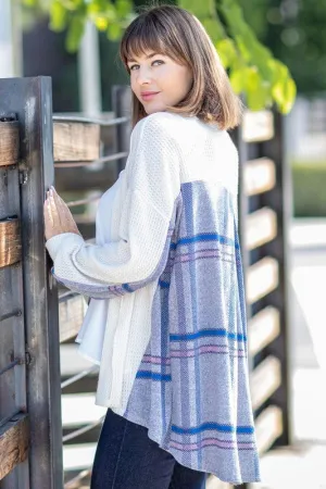Pretty Little Plaid Back Waffle Knit  Cardigan