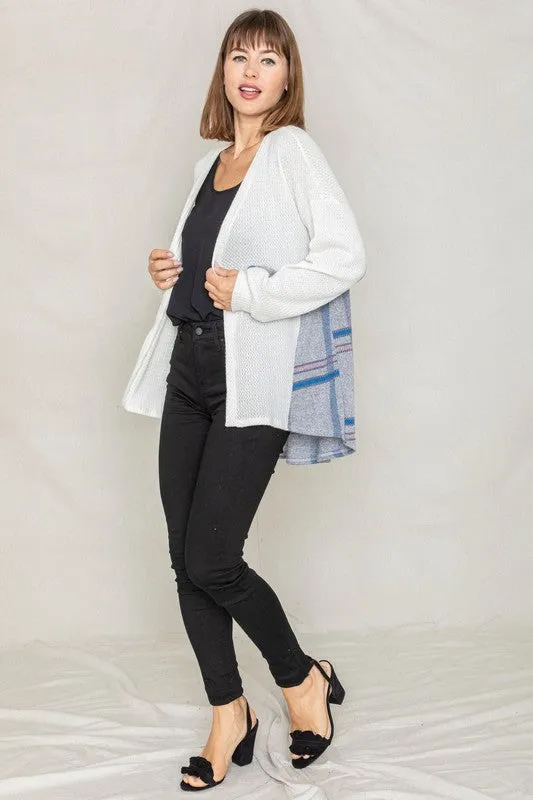Pretty Little Plaid Back Waffle Knit  Cardigan
