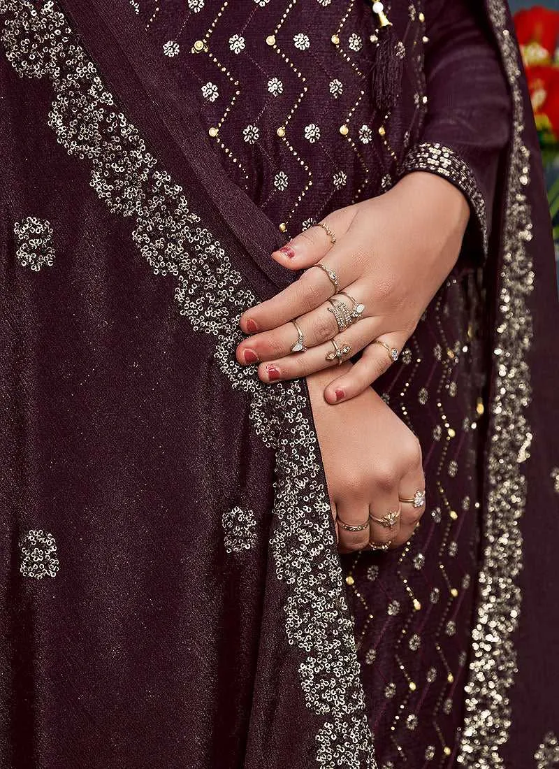 Purple Heavy Embroidered Sequins Work Designer Palazzo Suit