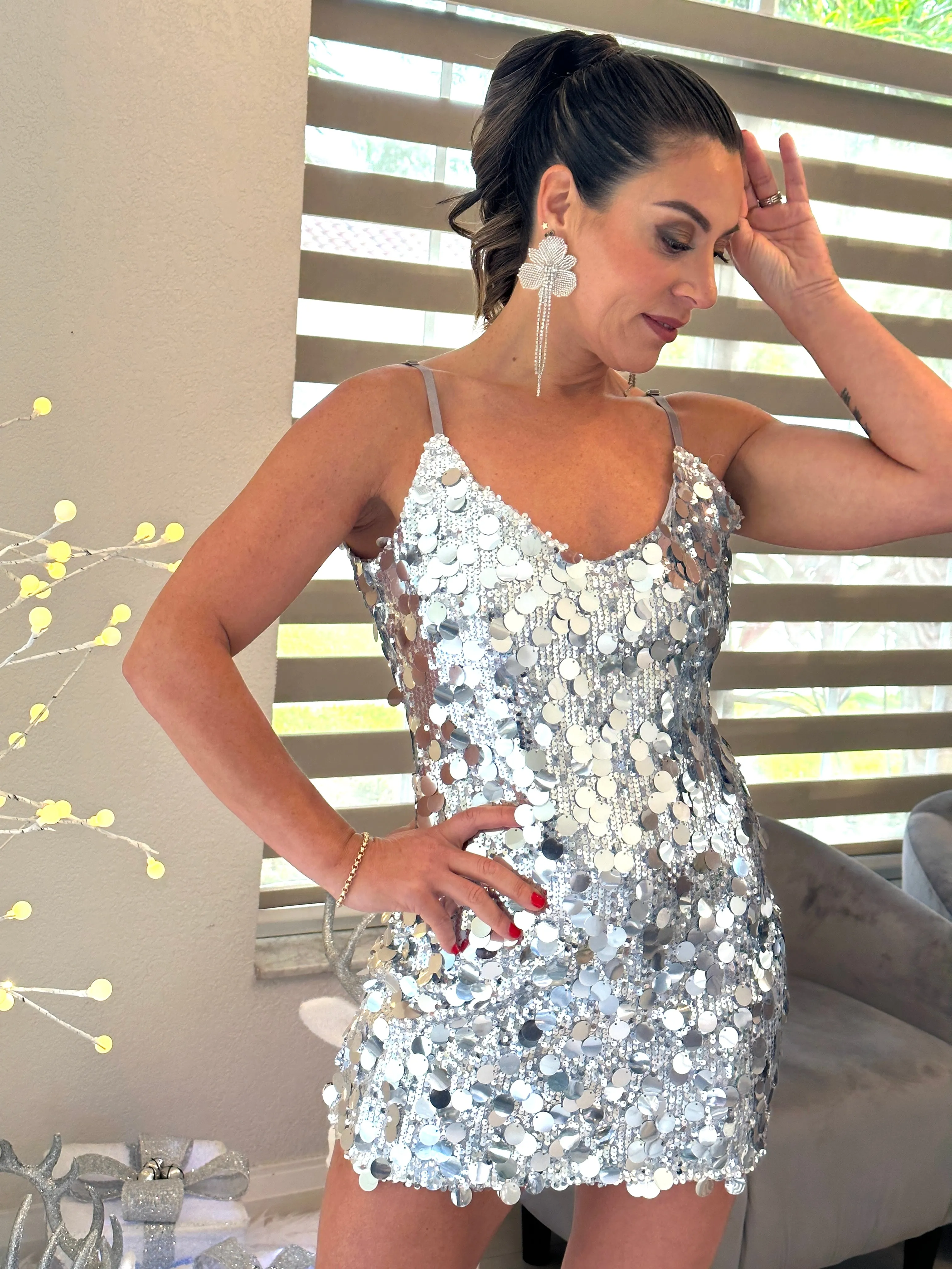 "Anafi"  Sequins Spaghetti Straps Mini Dress